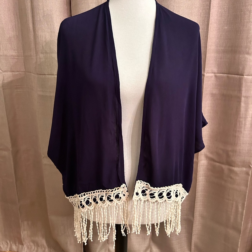 K17. Soprano Navy Kimono with White Fringe size M